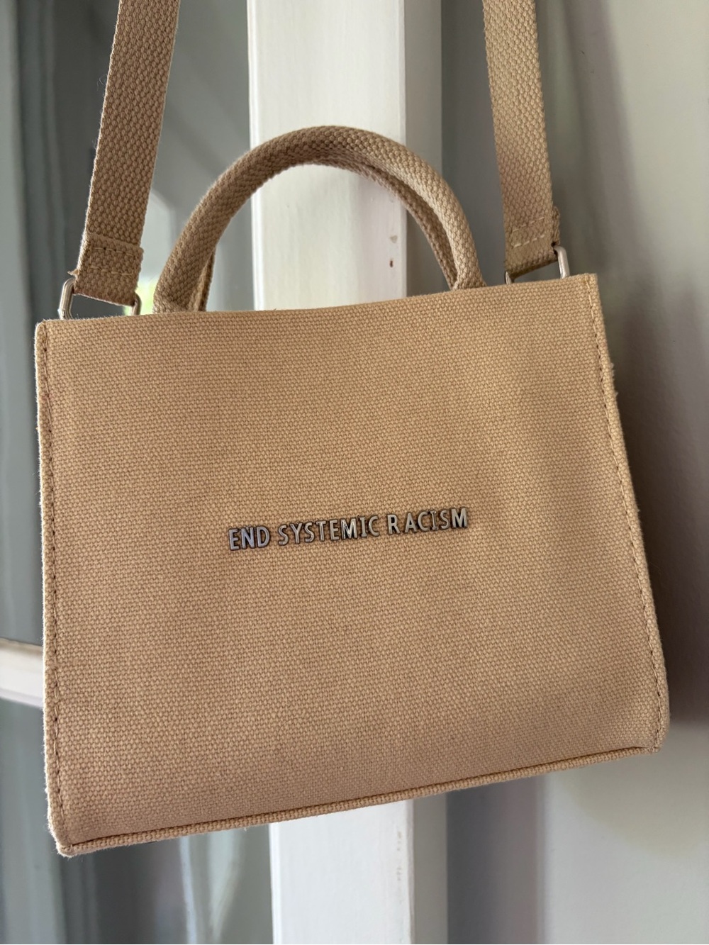 Brandon Blackwood Beige Canvas Mini Tote “End Systemic Racism”